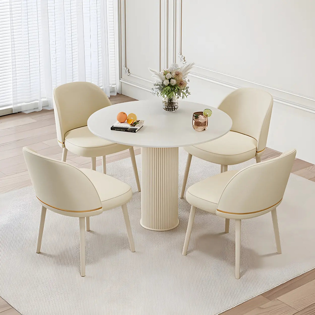Modern Round Wood Beige Compact Elegant Dining Table Image - 4
