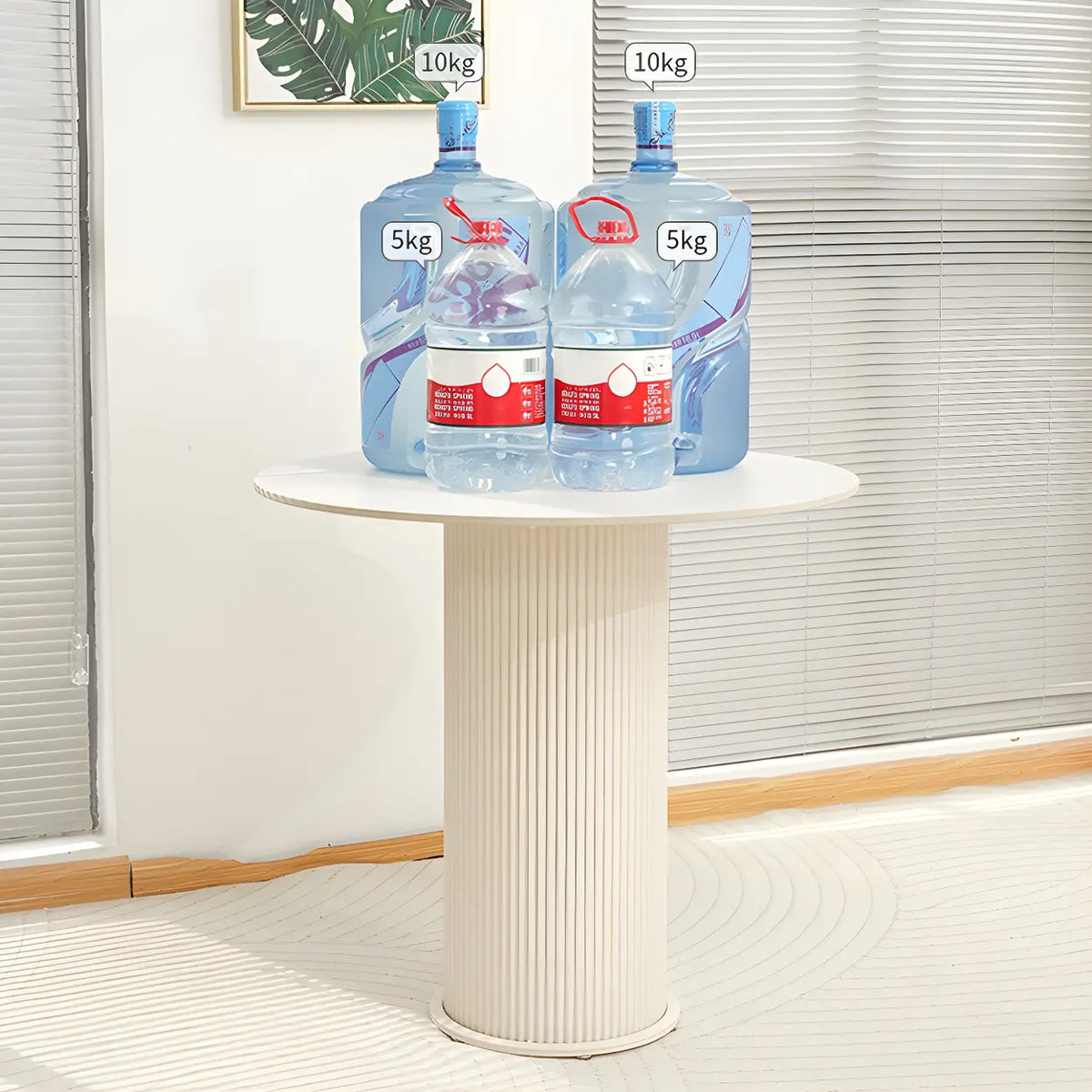 Modern Round Wood Beige Compact Elegant Dining Table Image - 5