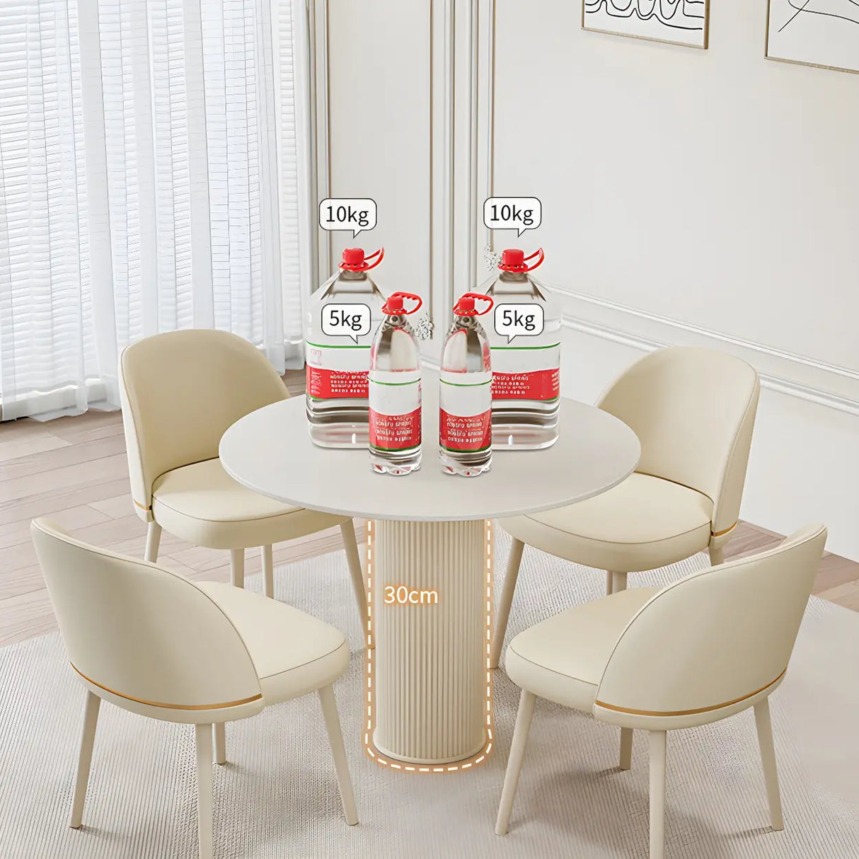 Modern Round Wood Beige Compact Elegant Dining Table Image - 9