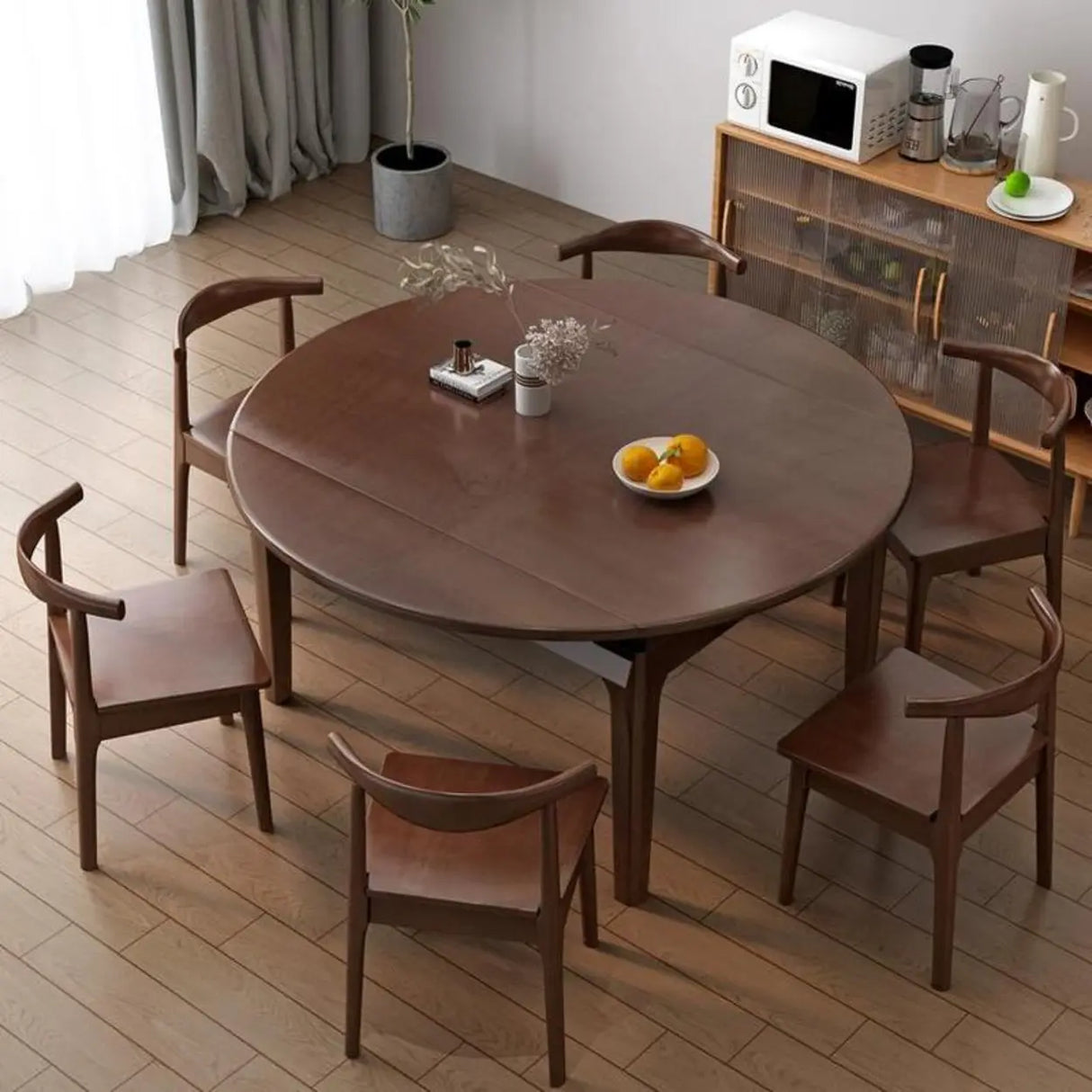 Modern Round Wood Dining Table for Kitchen Extendable Image - 1