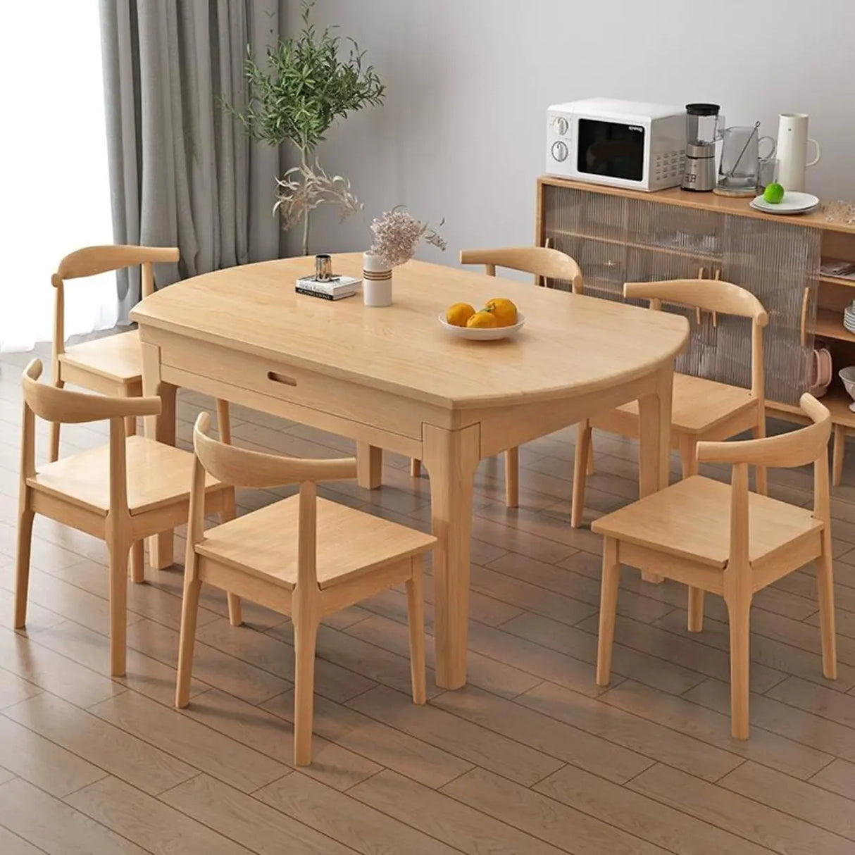 Modern Round Wood Dining Table for Kitchen Extendable Image - 4