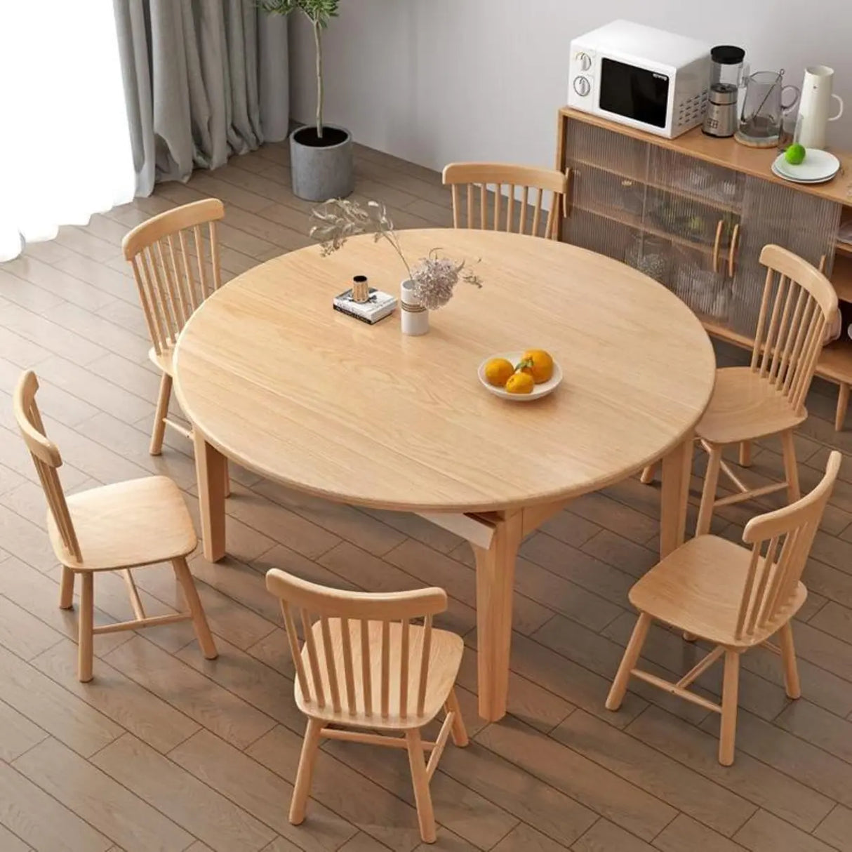 Modern Round Wood Dining Table for Kitchen Extendable Image - 5