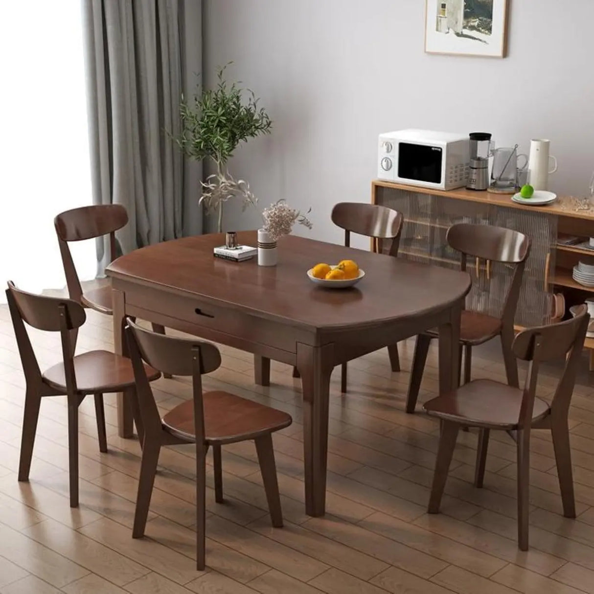 Modern Round Wood Dining Table for Kitchen Extendable Image - 6