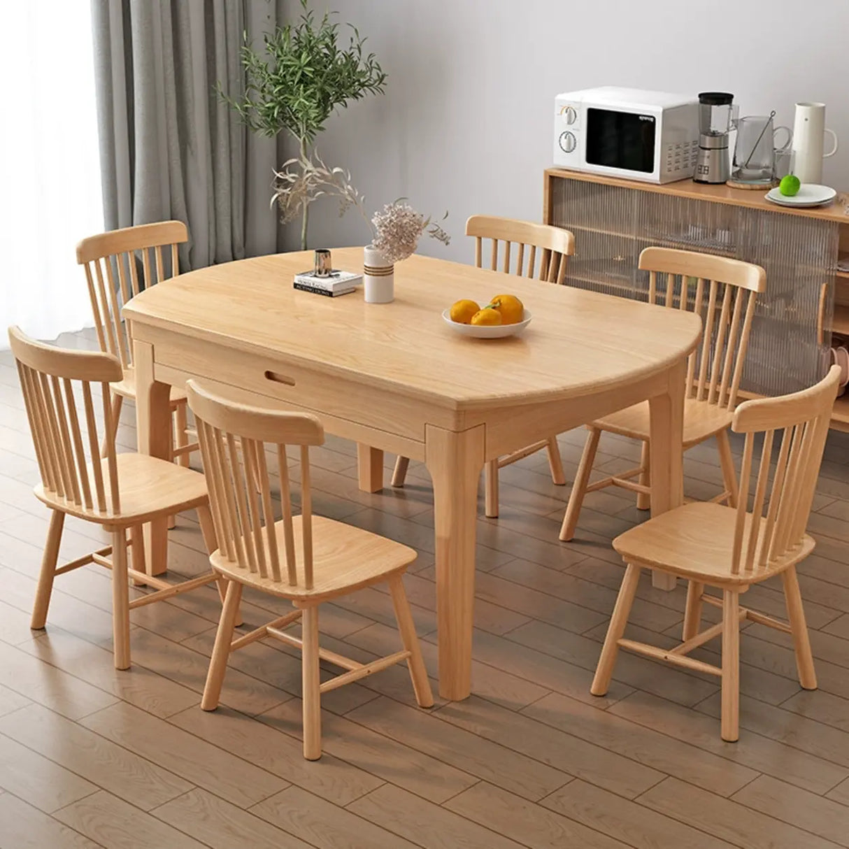 Modern Round Wood Dining Table for Kitchen Extendable Image - 7