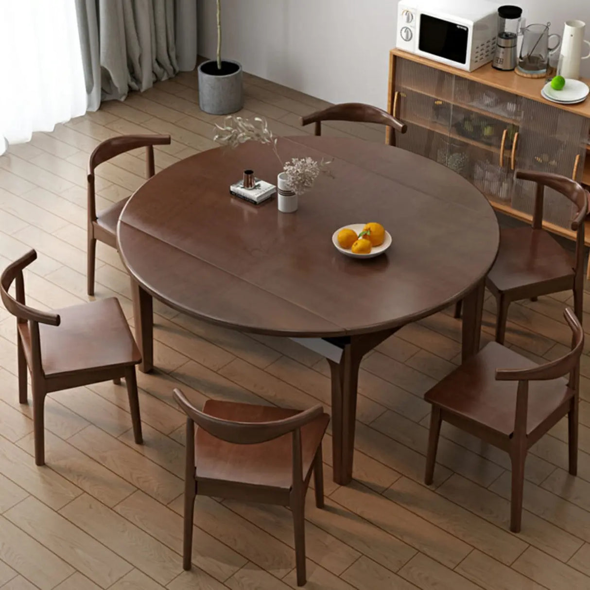 Modern Round Wood Dining Table for Kitchen Extendable Image - 8