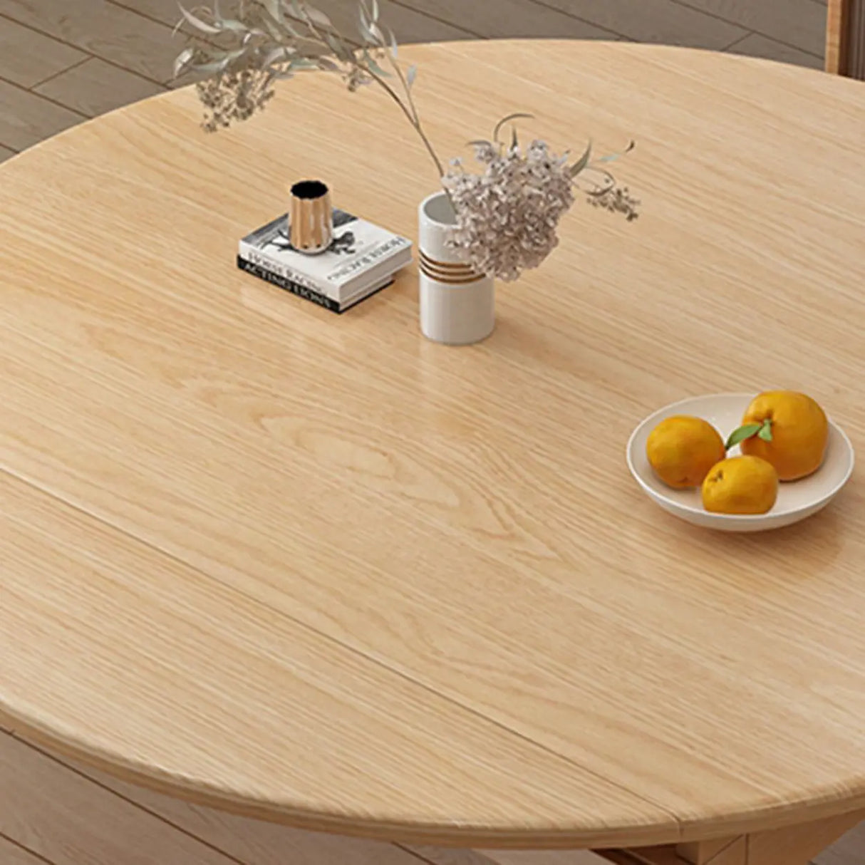 Modern Round Wood Dining Table for Kitchen Extendable Image - 9