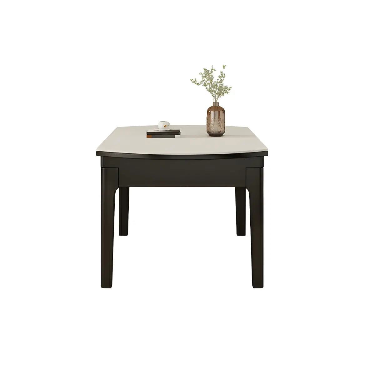 Modern Round Wood Dining Table White Stone Extendable Image - 4