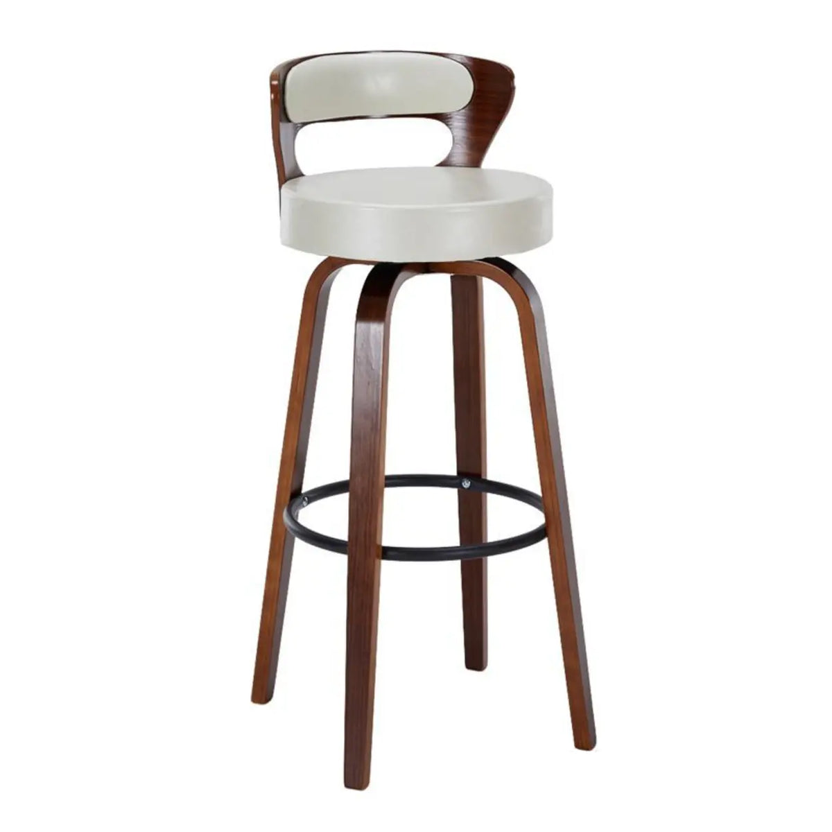 off-white Walnut Counter Stool (23.5"H) Modern Round Wood Low Back Leather Swivel Bar Stool Image - 16