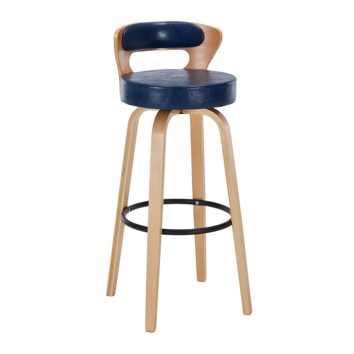 Modern Round Wood Low Back Leather Swivel Bar Stool Image - 19