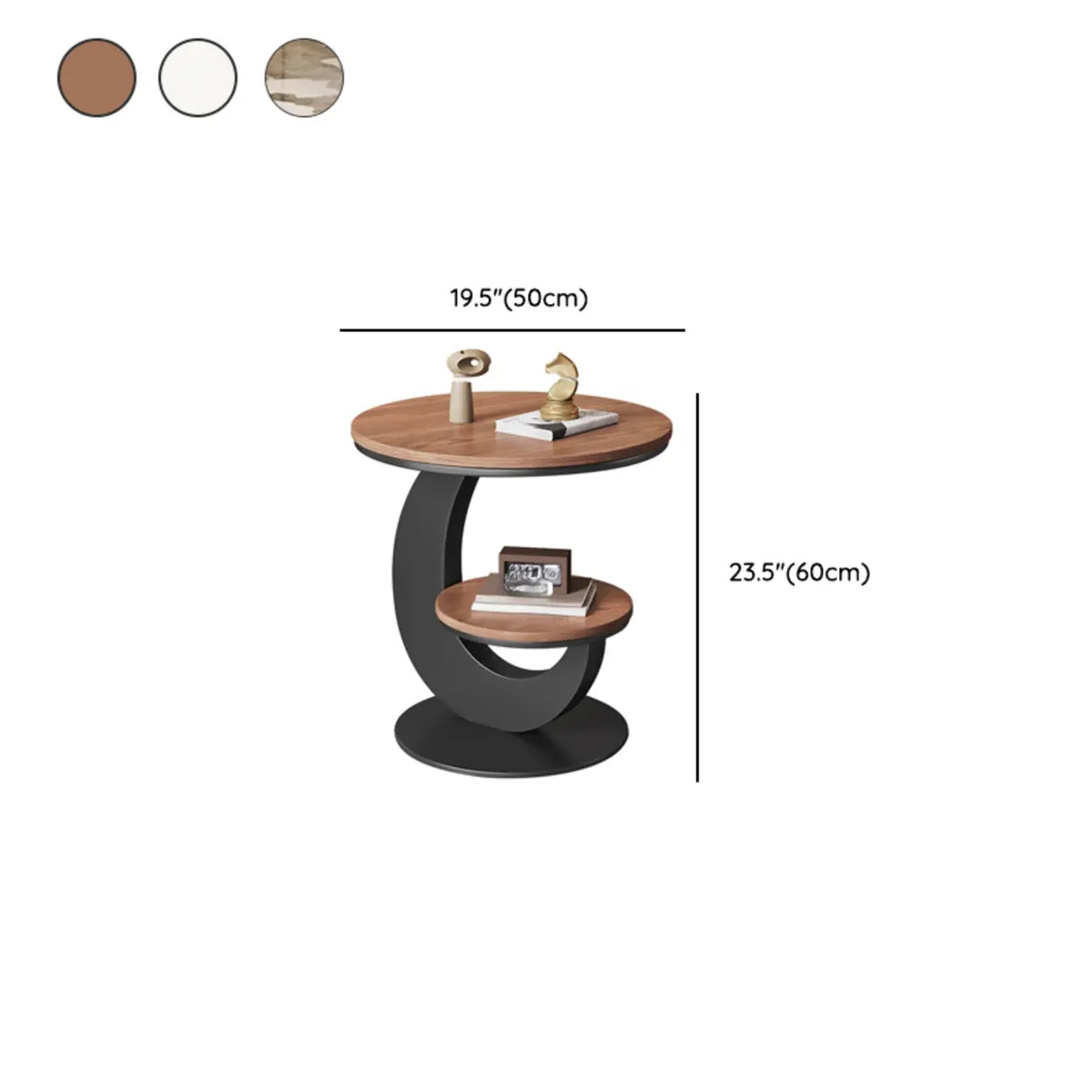 Modern Round Wood Pedestal Side Table with Dual Shelves Image - 13