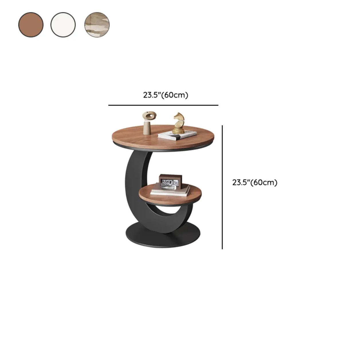 Modern Round Wood Pedestal Side Table with Dual Shelves Image - 14