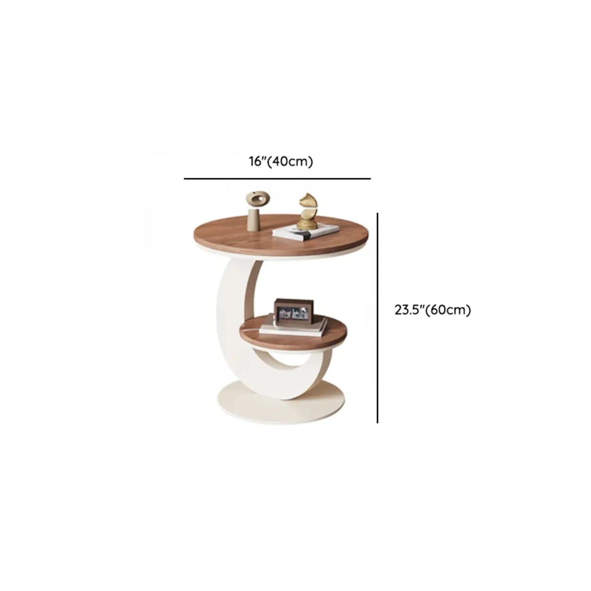Modern Round Wood Pedestal Side Table with Dual Shelves Image - 15