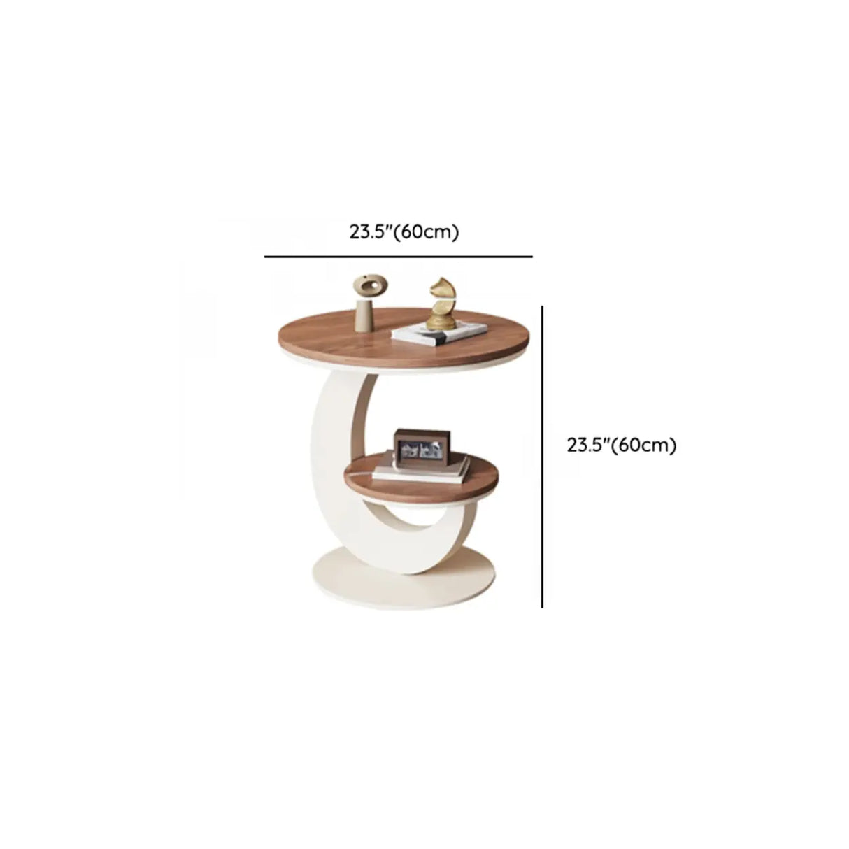 Modern Round Wood Pedestal Side Table with Dual Shelves Image - 17