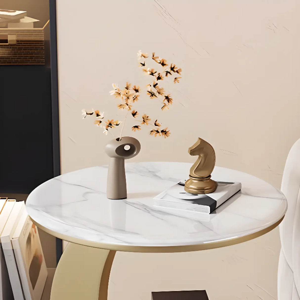 Modern Round Wood Pedestal Side Table with Dual Shelves Image - 8