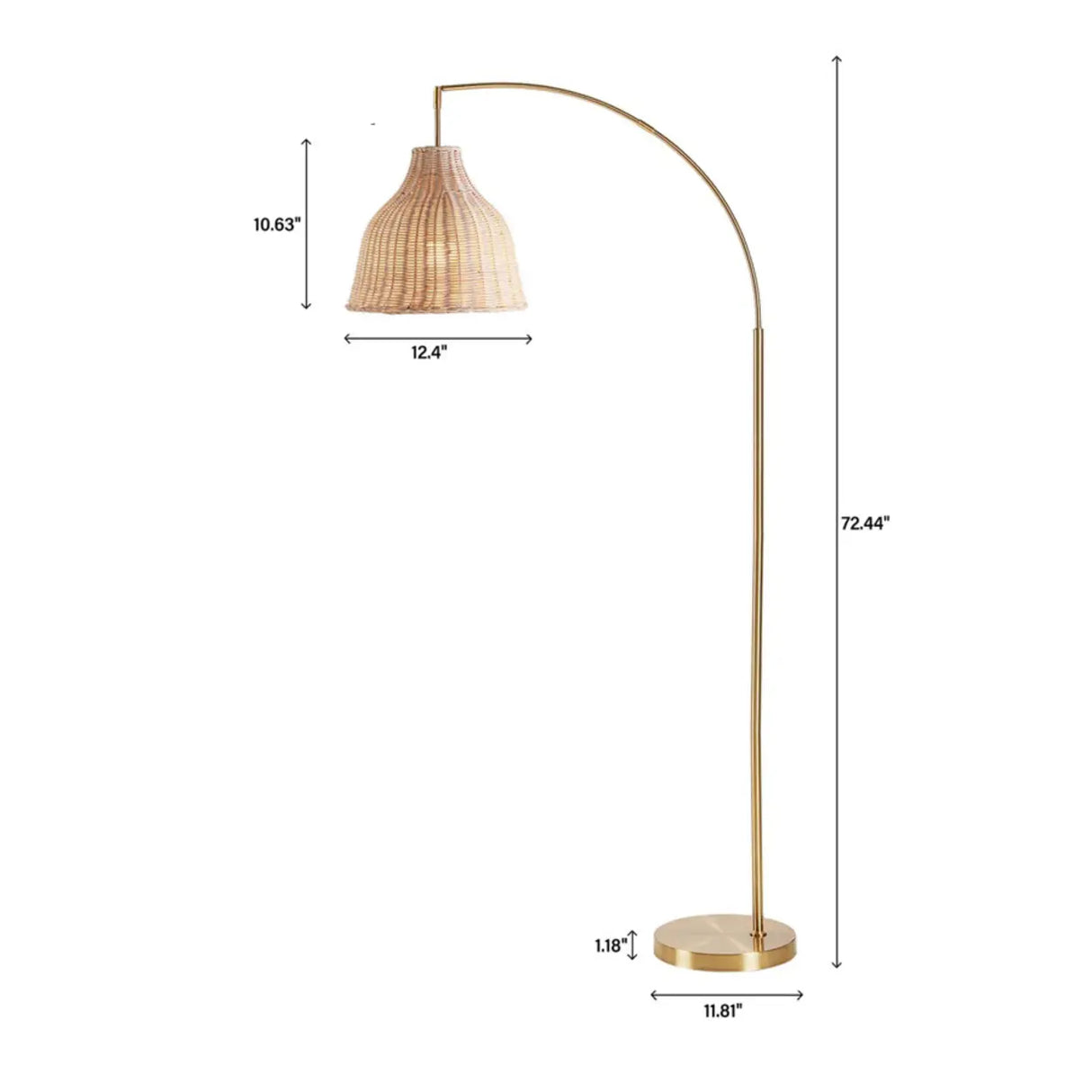 Modern Rustic Gold Woven Rattan Arched Floor Lamp