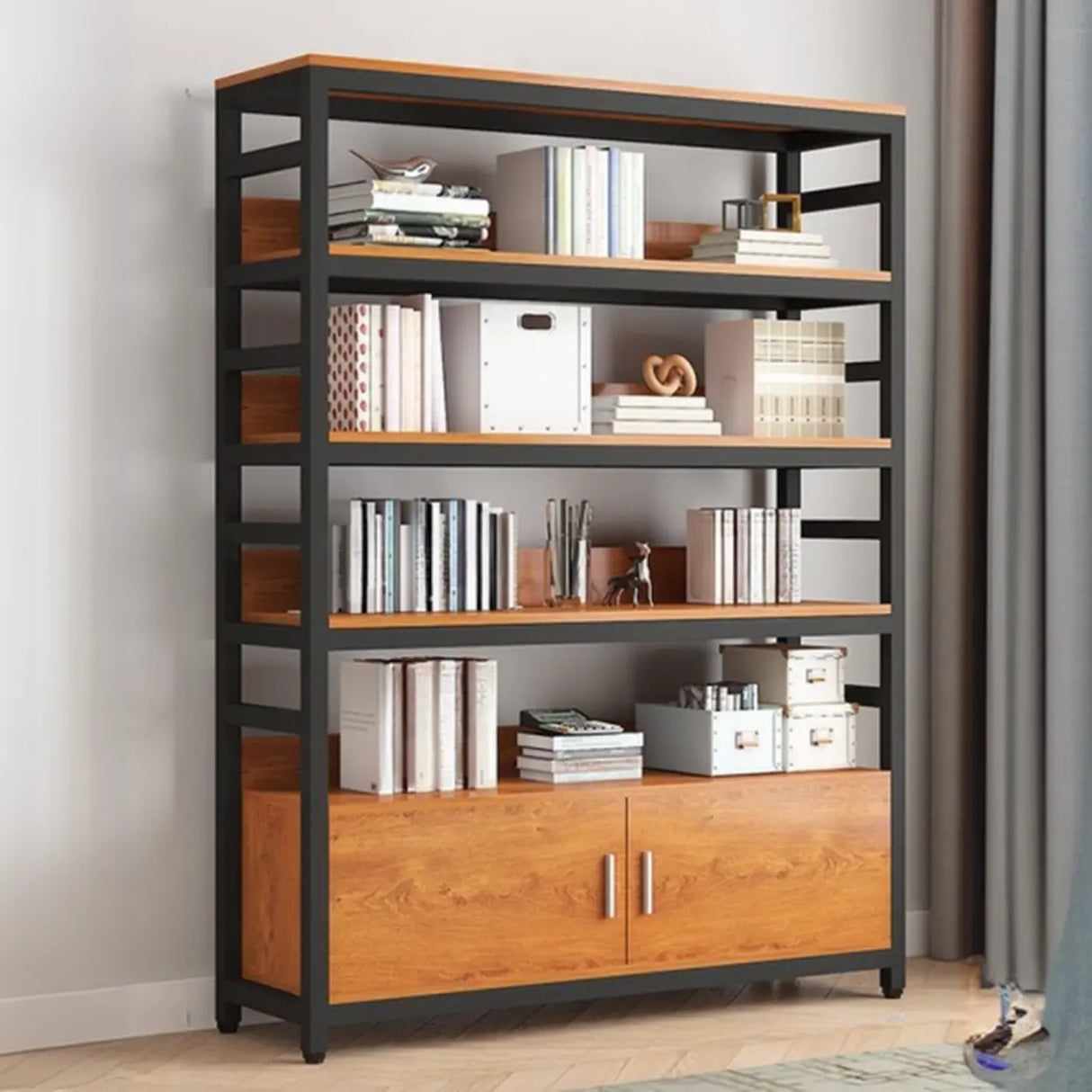 Modern Rustic Vertical Open Shelves Display Bookcases Image - 5