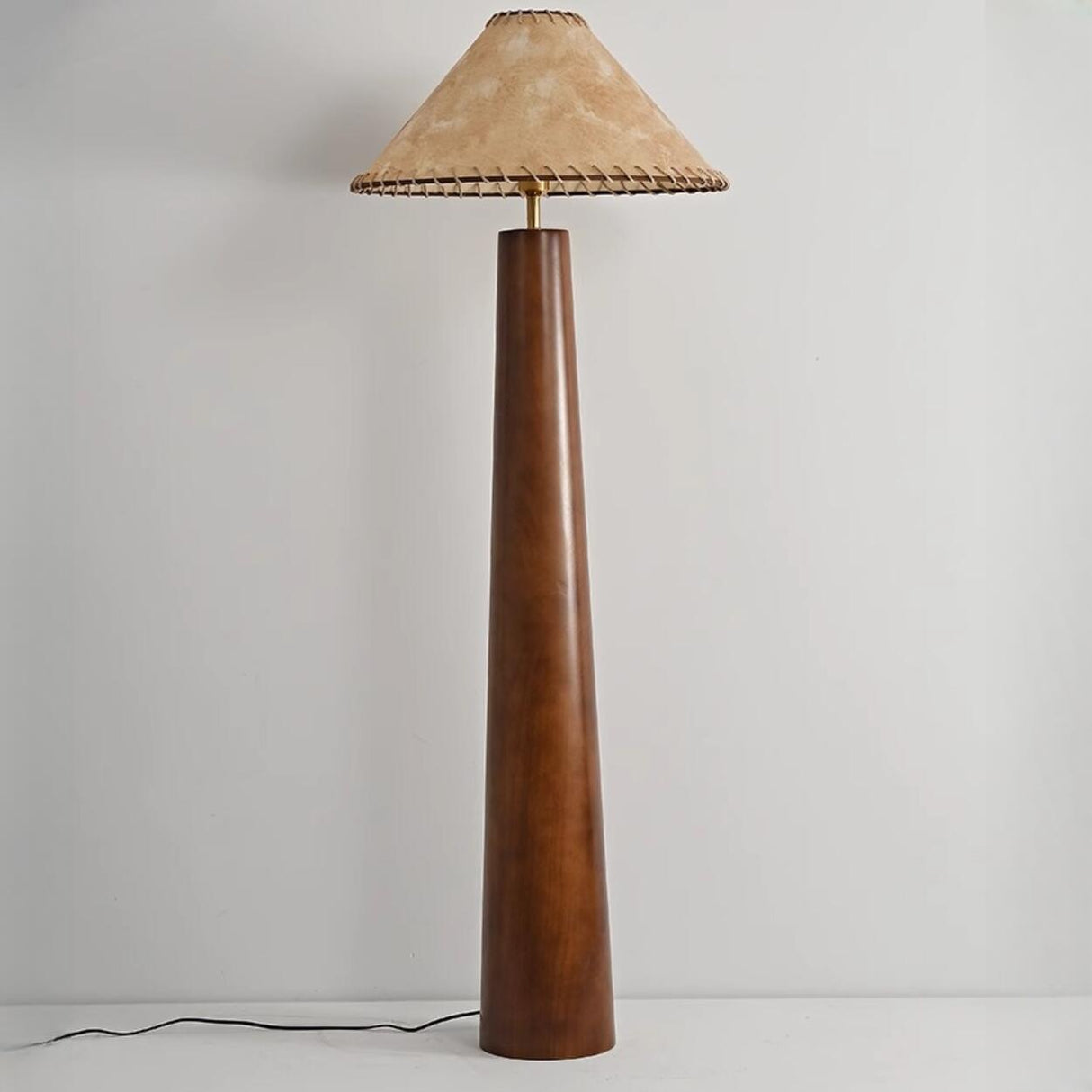 Modern Rustic Wood Brown Cone Column Floor Lamp Image - 6