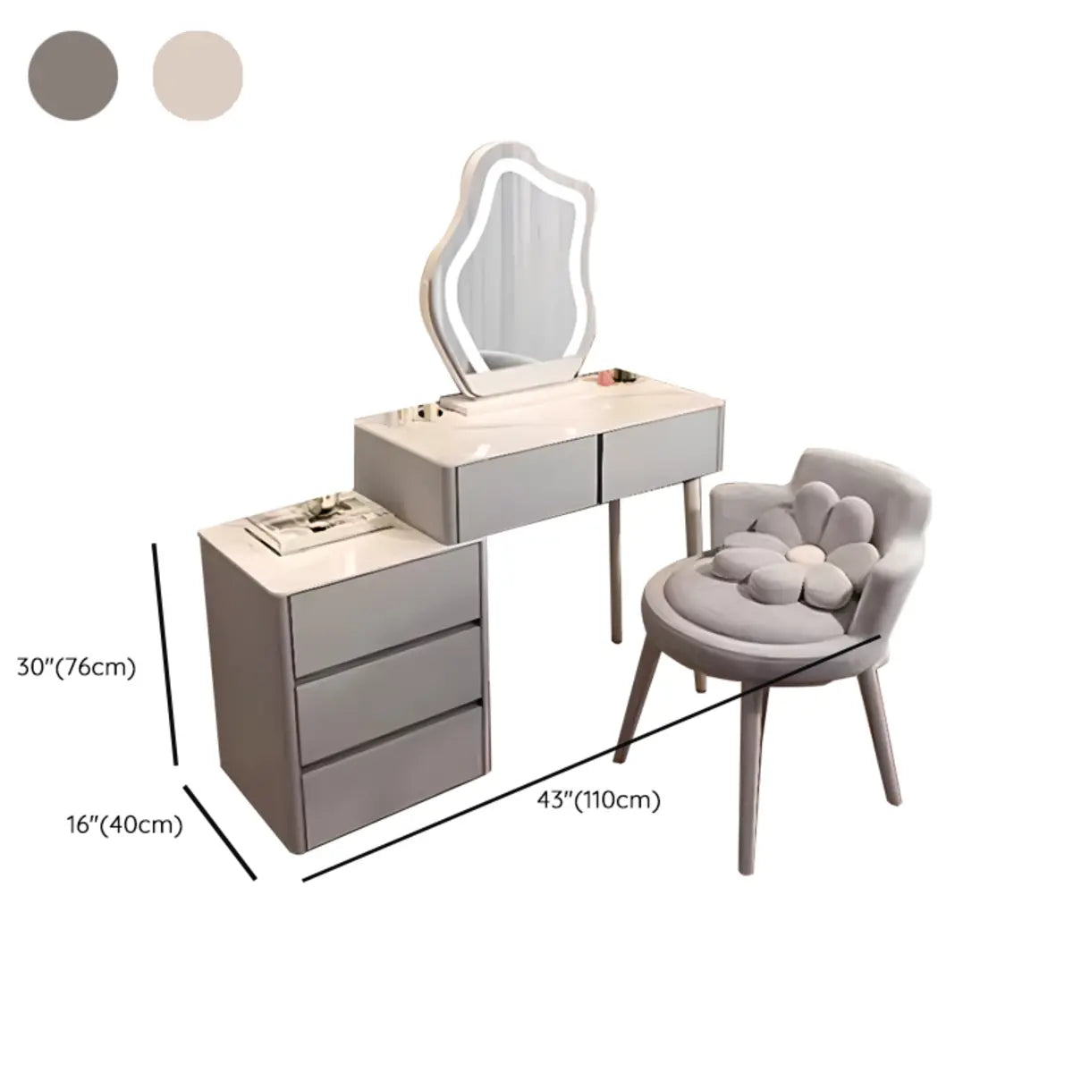 Modern Scalloped MDF Wall-Mounted Mirror White Makeup Vanity