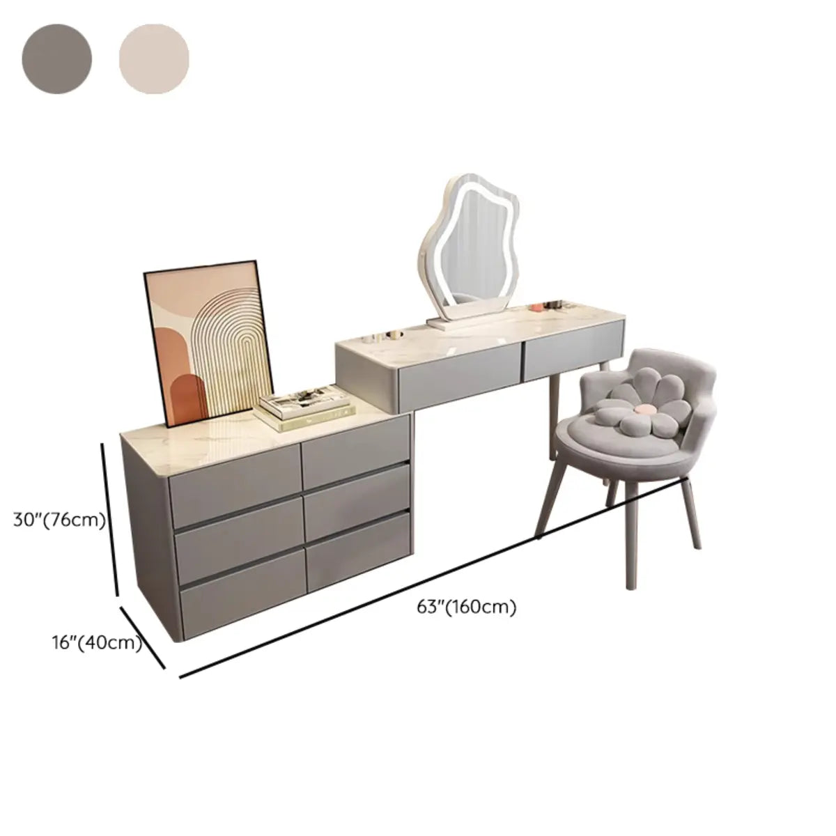 Modern Scalloped MDF Wall-Mounted Mirror White Makeup Vanity Image - 14