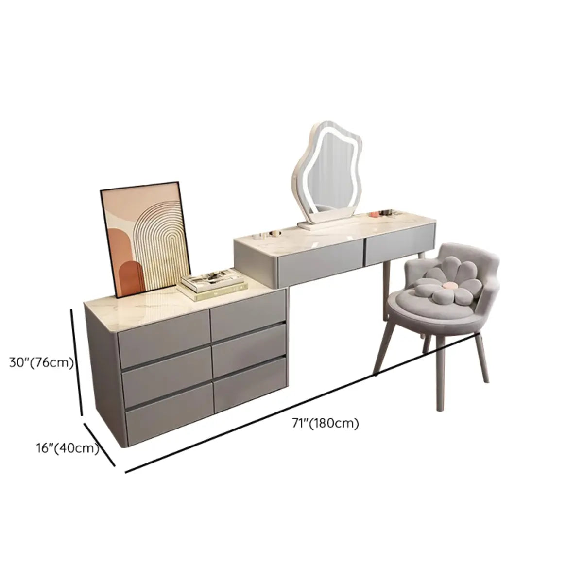 Modern Scalloped MDF Wall-Mounted Mirror White Makeup Vanity Image - 15