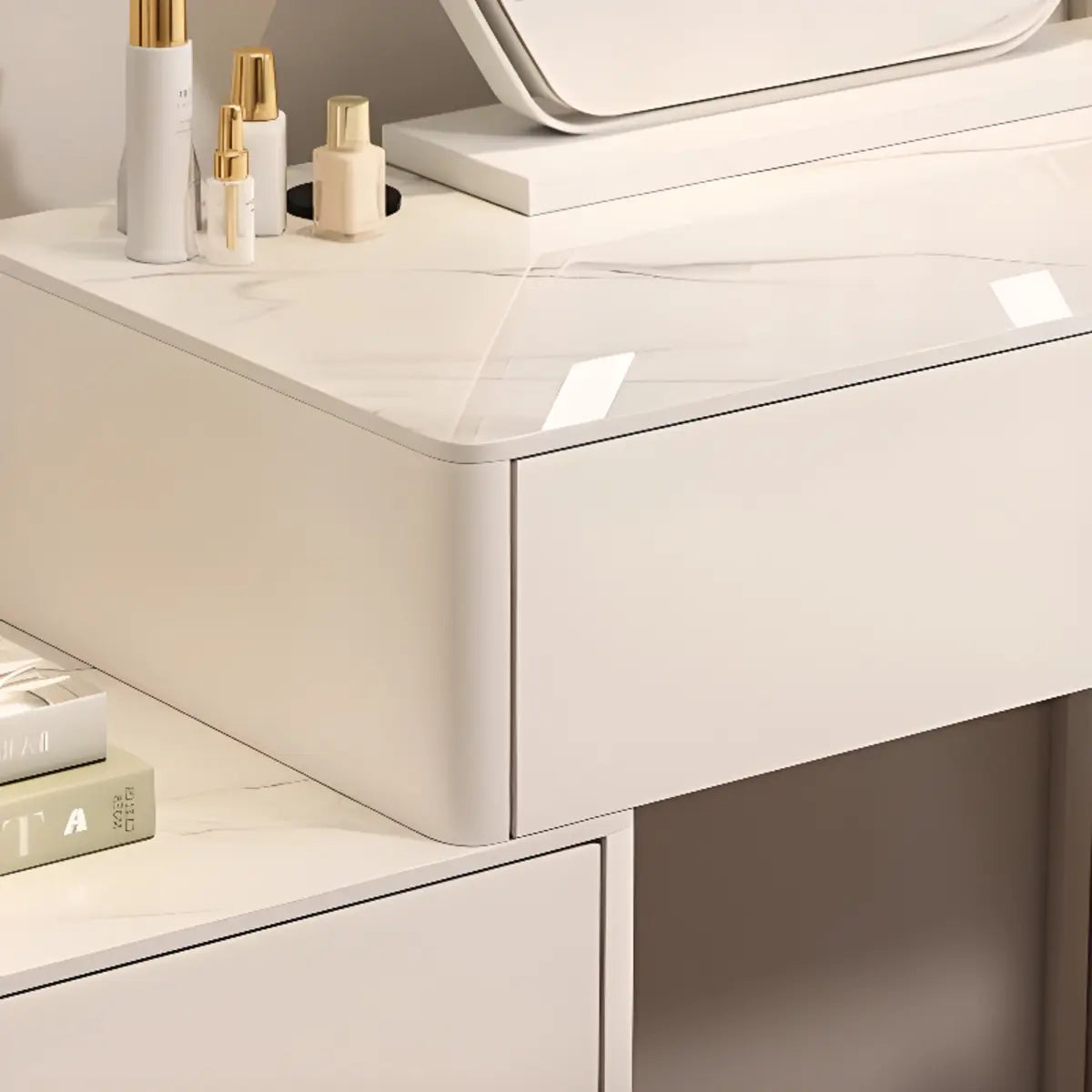 Modern Scalloped MDF Wall-Mounted Mirror White Makeup Vanity Image - 6