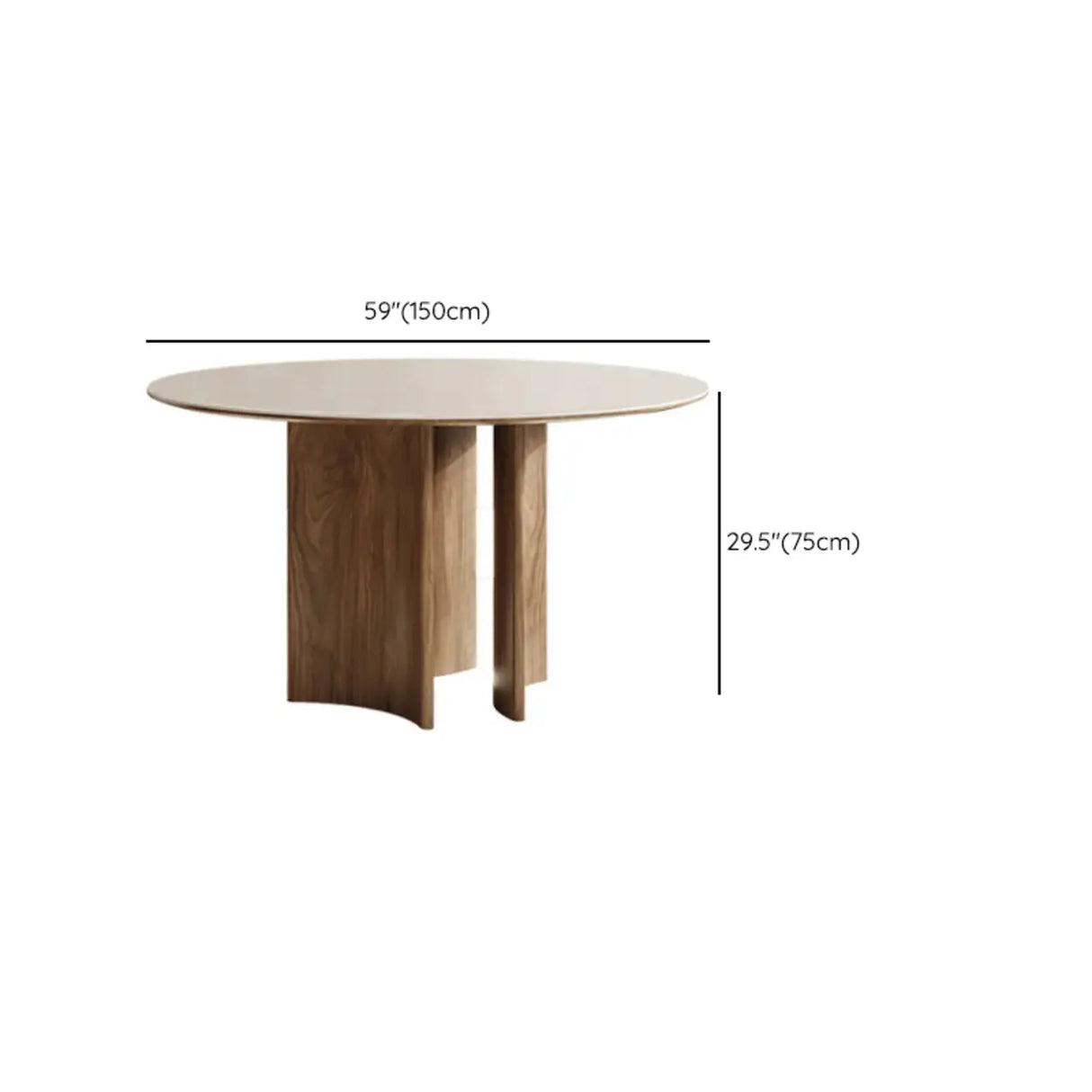 Modern Scandinavian Khaki Stone Round Wood Base Dining Table Image - 17