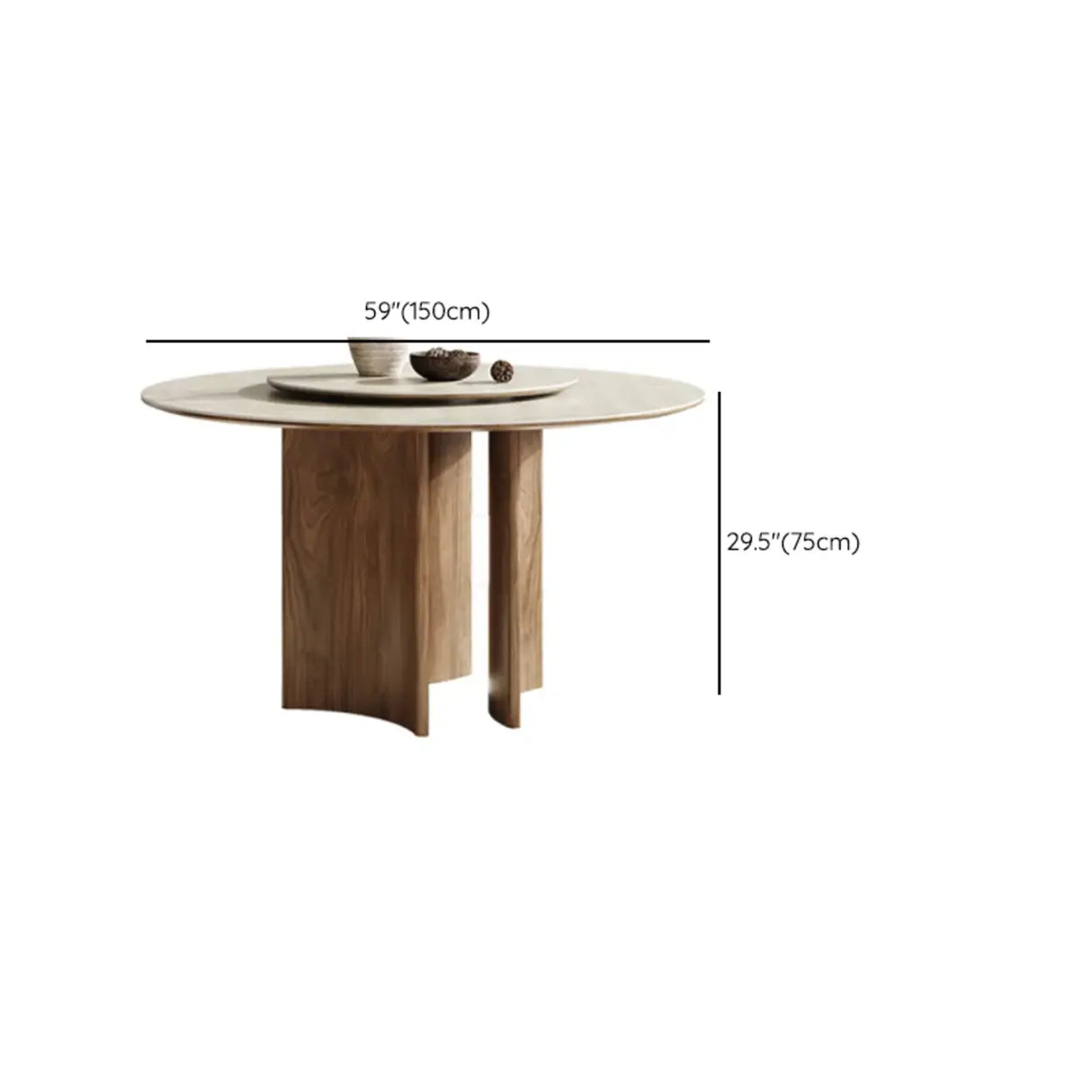 Modern Scandinavian Khaki Stone Round Wood Base Dining Table Image - 18