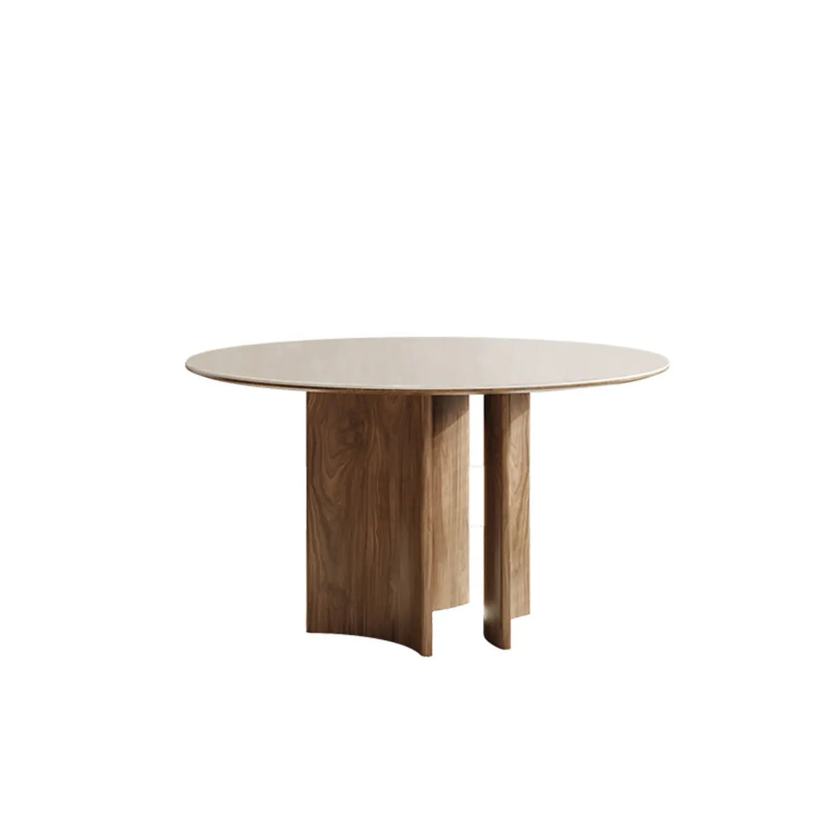 Modern Scandinavian Khaki Stone Round Wood Base Dining Table Image - 3