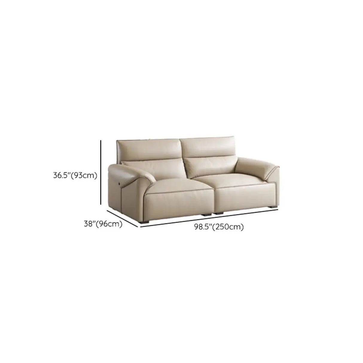 Modern Scratch Resistant Beige Genuine Leather Wide Seat Sofa Image - 10