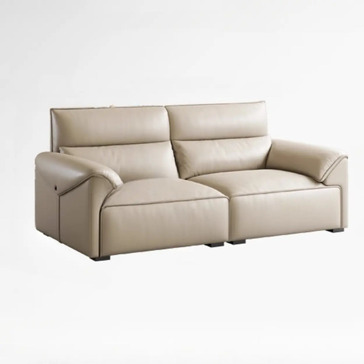 Modern Scratch Resistant Beige Genuine Leather Wide Seat Sofa Image - 2