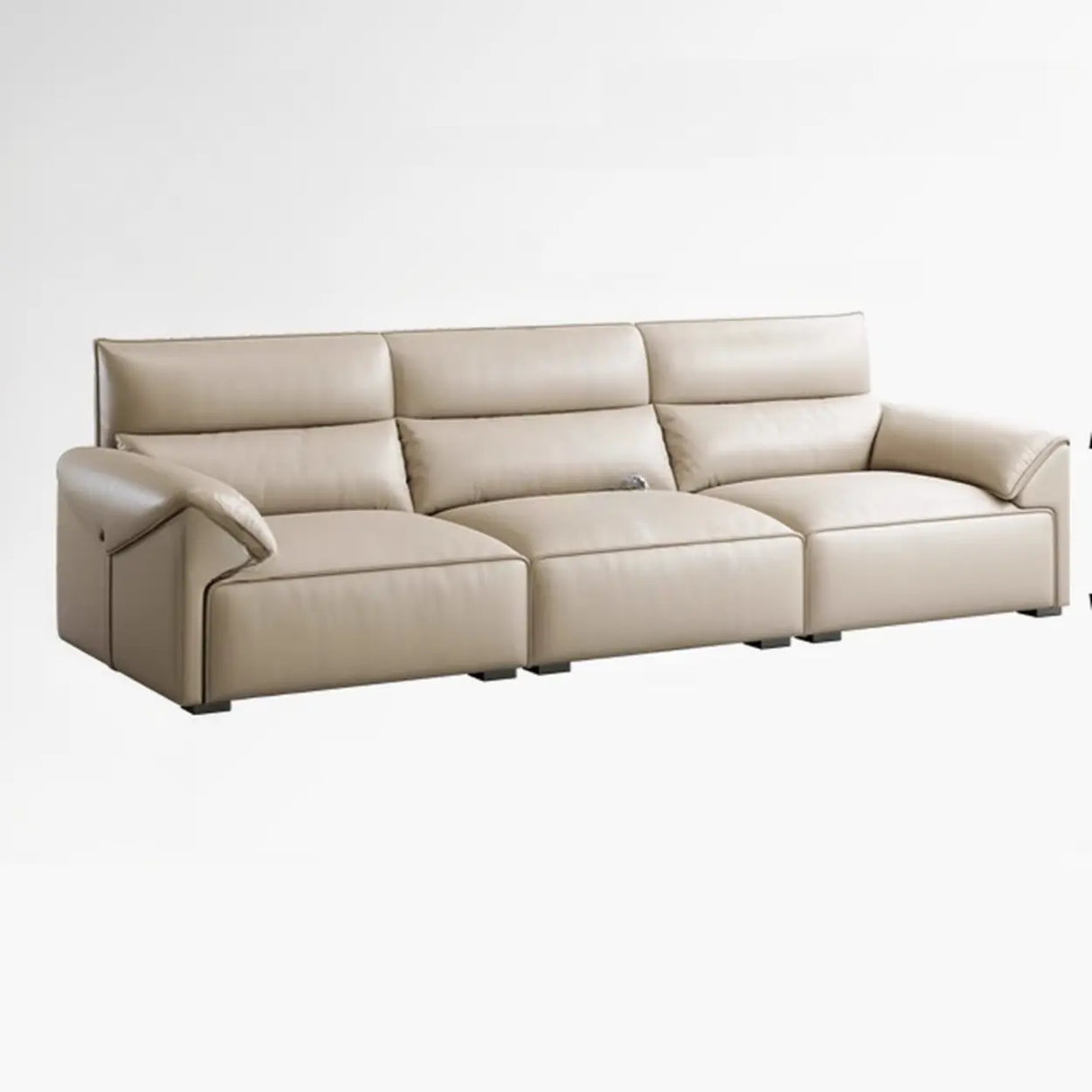Modern Scratch Resistant Beige Genuine Leather Wide Seat Sofa Image - 3