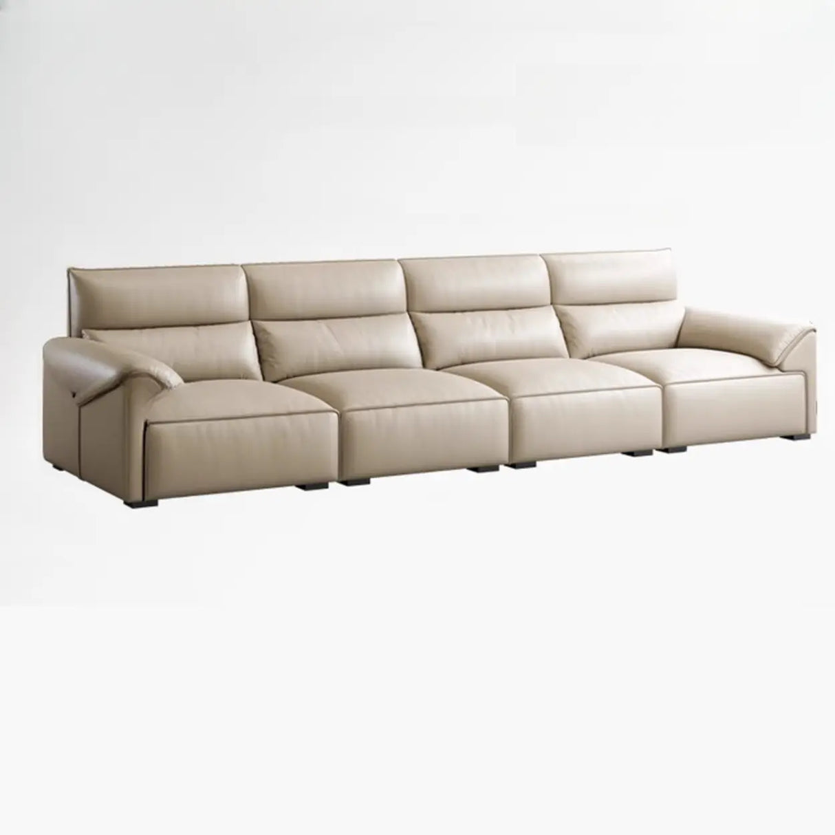 Modern Scratch Resistant Beige Genuine Leather Wide Seat Sofa Image - 5