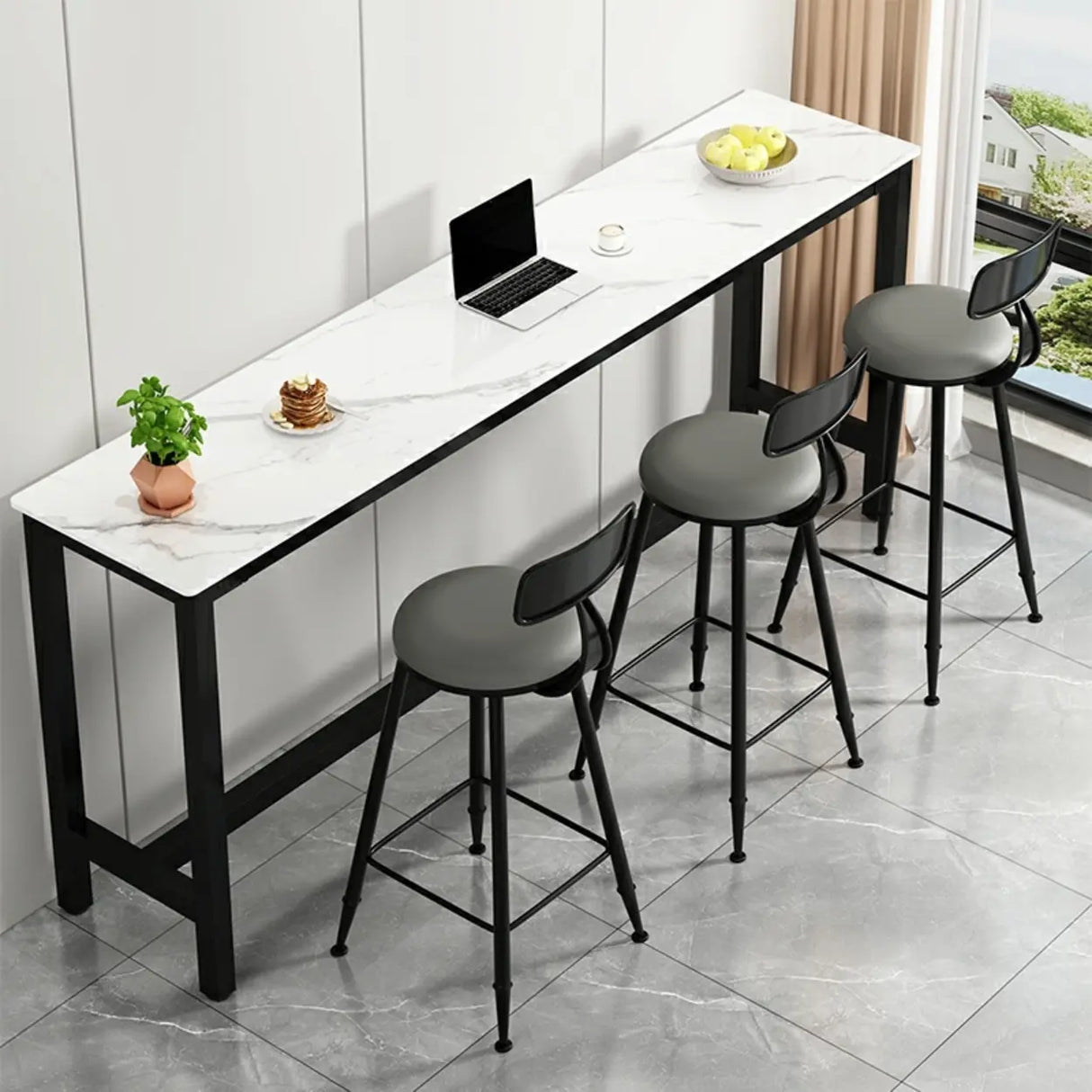 Modern Scratch Resistant Footrest Rectangular Narrow Bar Table Image - 2