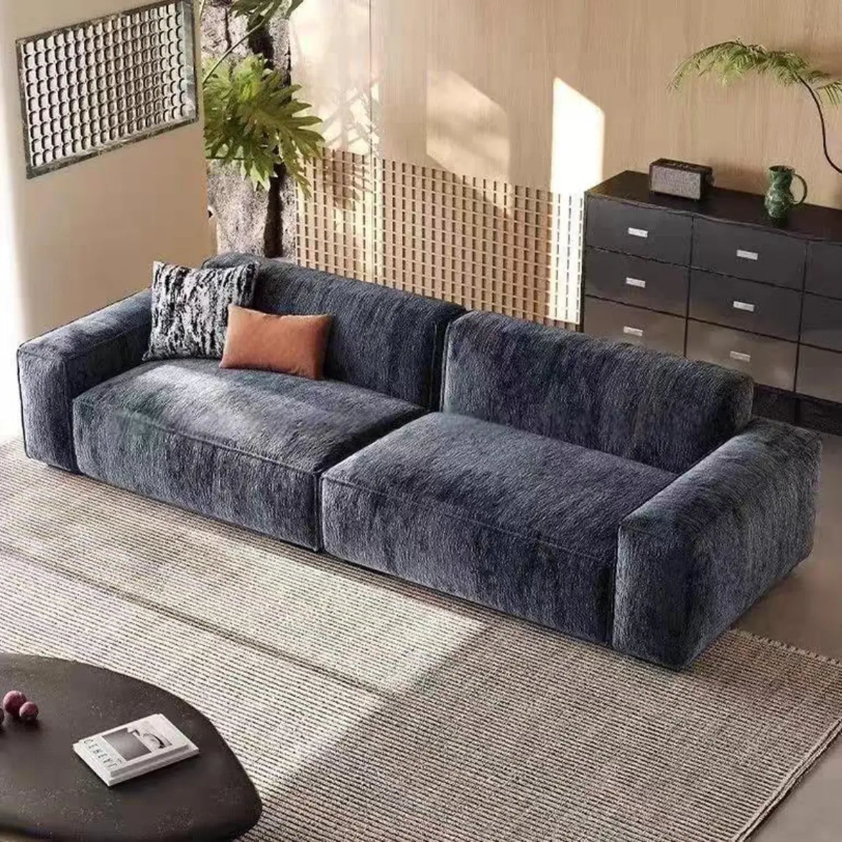 Modern Scratch Resistant Gray Deep-Seat Chenille Modular Sofa Image - 2