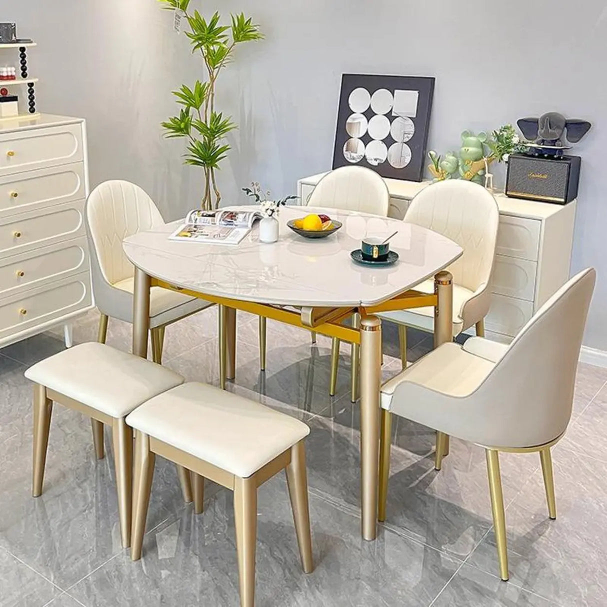 Modern Scratch-Resistant Oval Self-Storing Leaf Dining Table Image - 3
