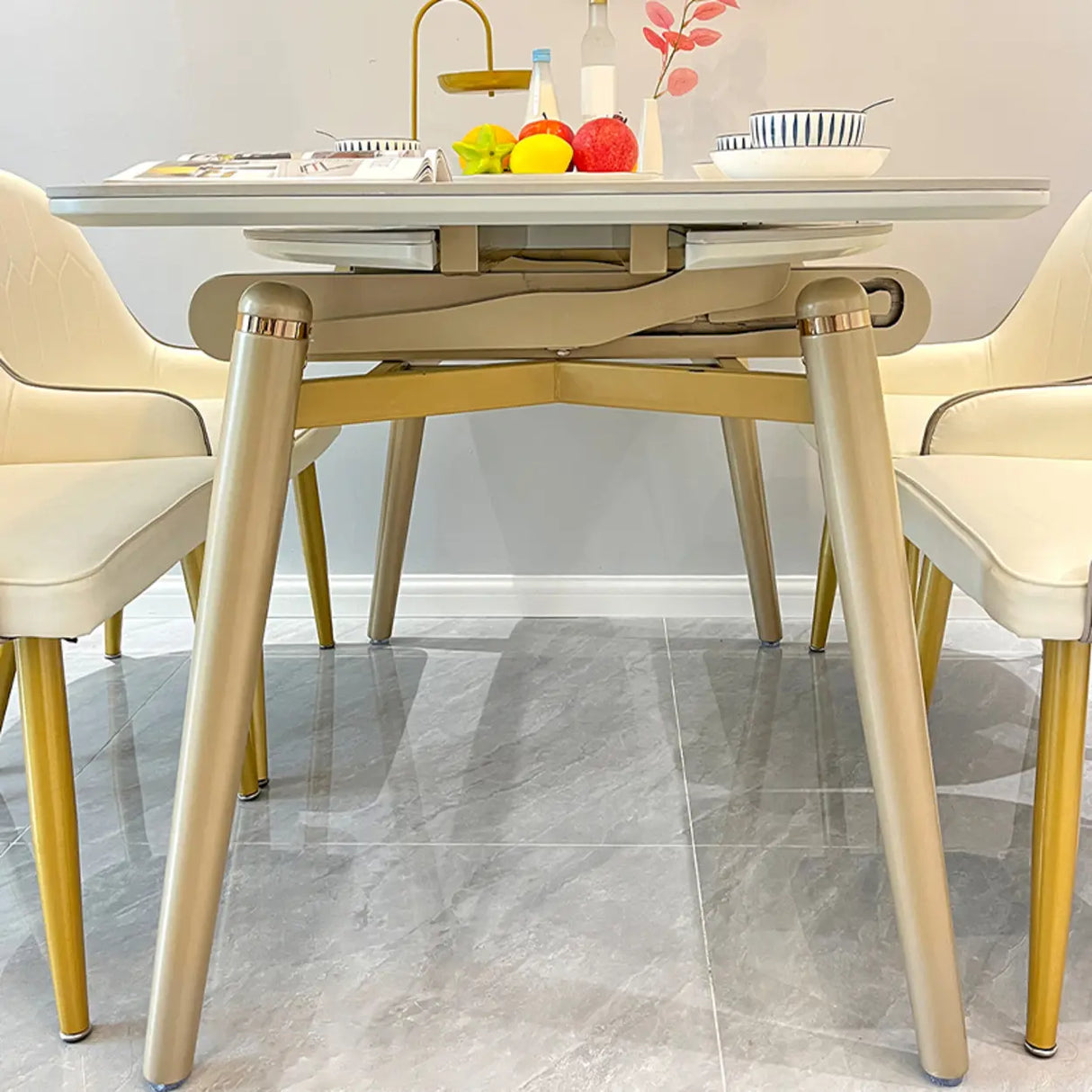 Modern Scratch-Resistant Oval Self-Storing Leaf Dining Table Image - 7