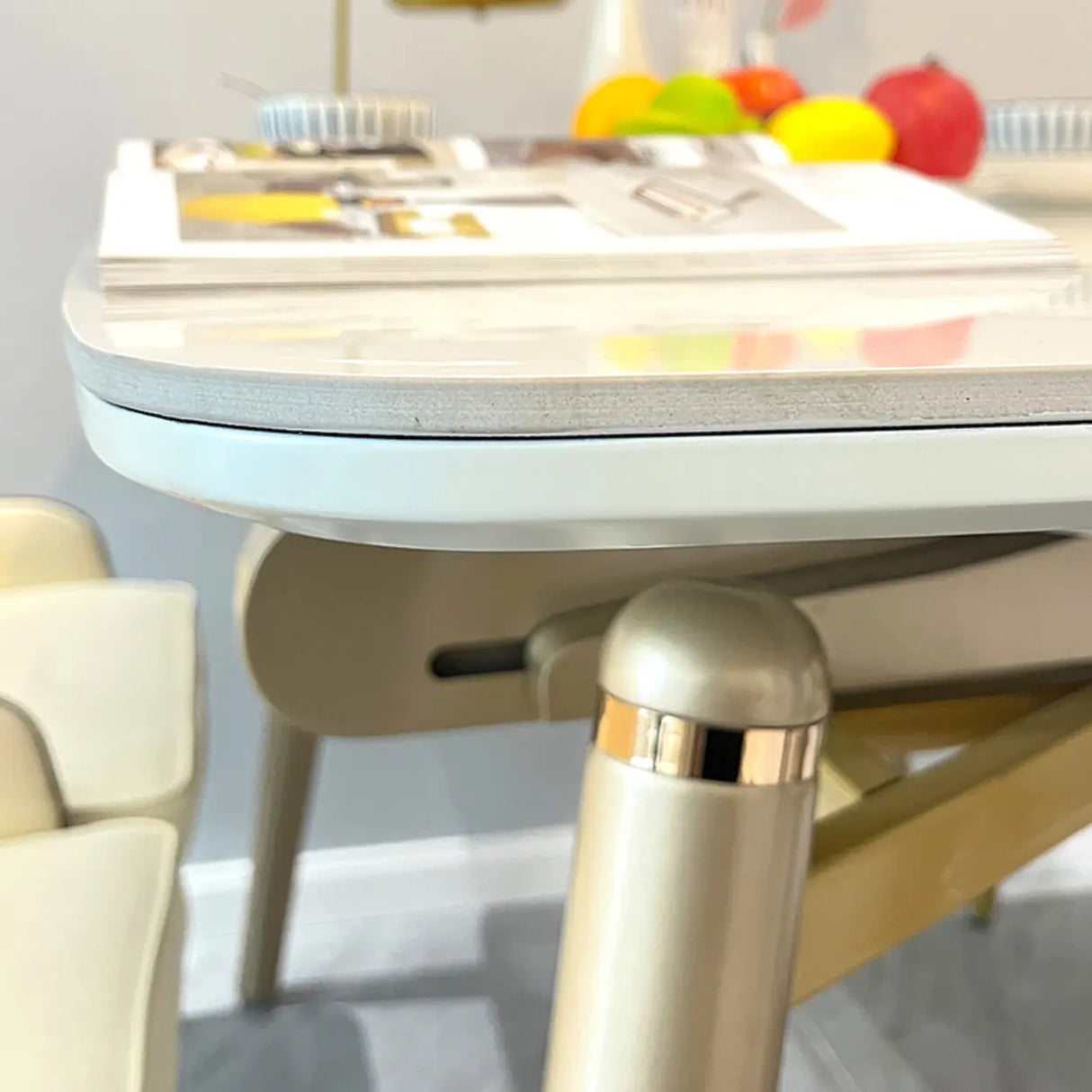 Modern Scratch-Resistant Oval Self-Storing Leaf Dining Table Image - 9