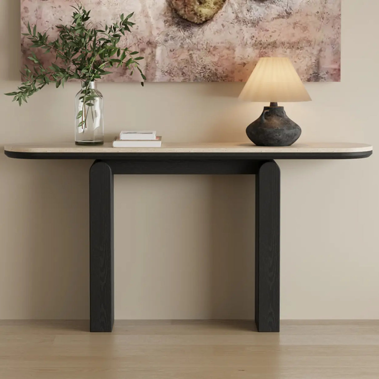 Modern Scratch Resistant Oval Stone Top Console Table Image - 1