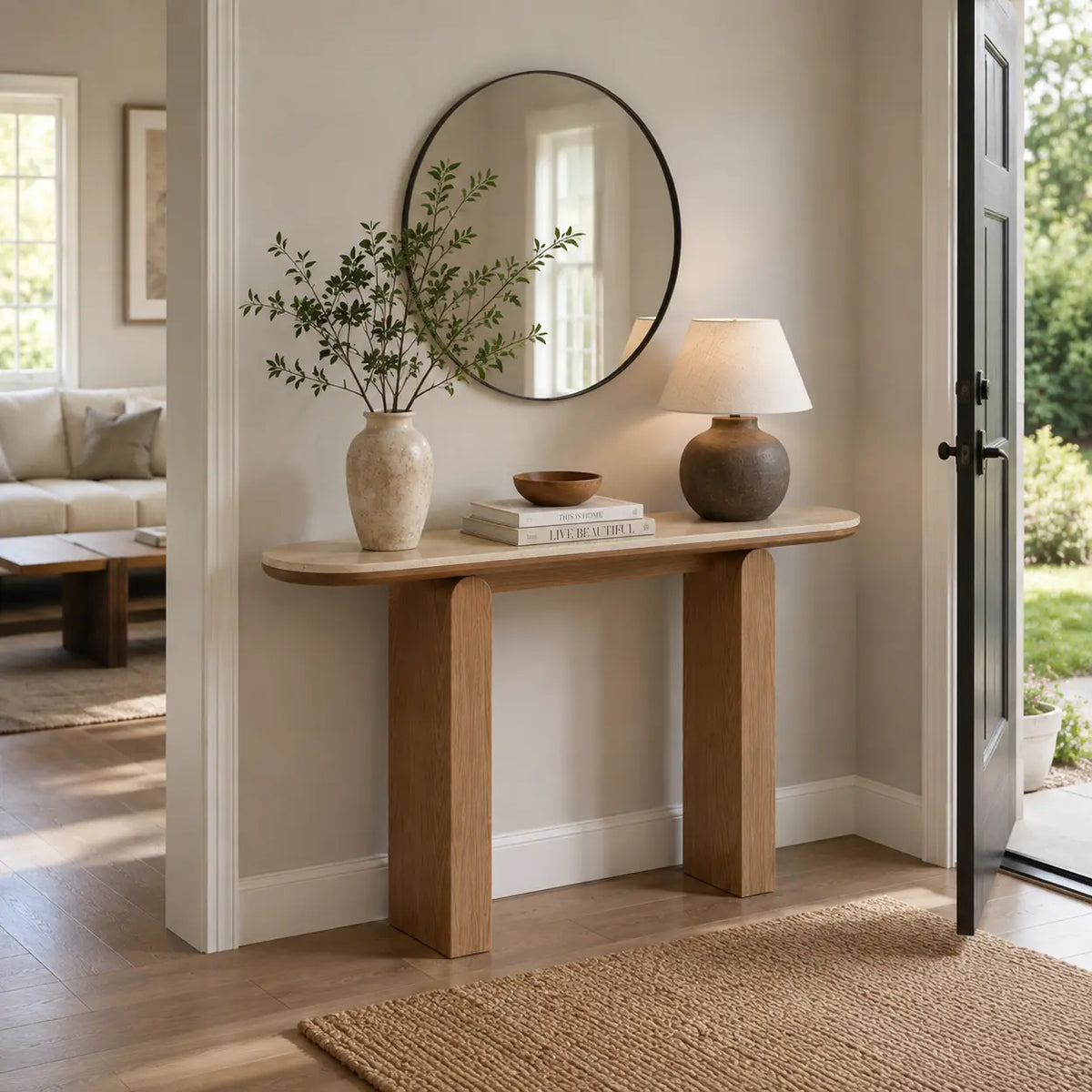 Modern Scratch Resistant Oval Stone Top Console Table Image - 1