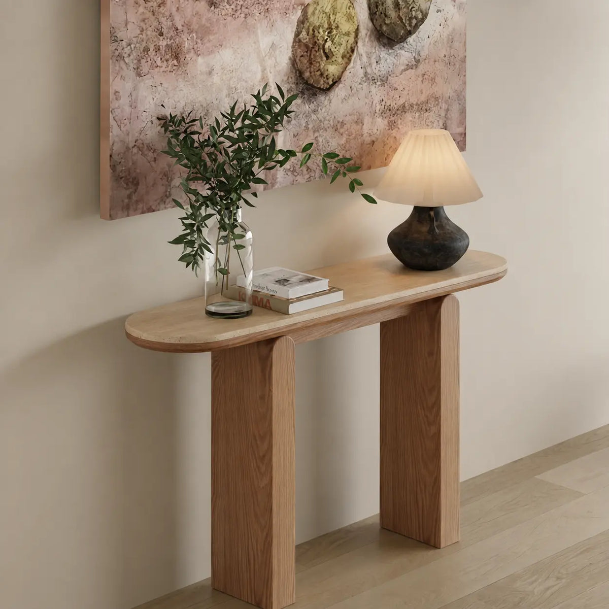 Modern Scratch Resistant Oval Stone Top Console Table Image - 3