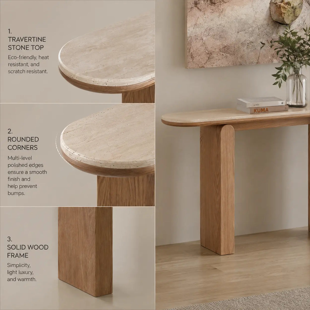 Modern Scratch Resistant Oval Stone Top Console Table Image - 4