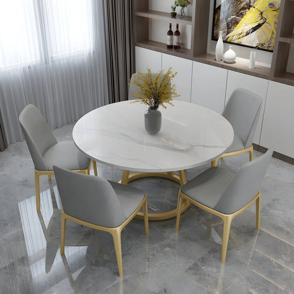 Modern Scratch Resistant Round White Stone Dining Table Image - 1