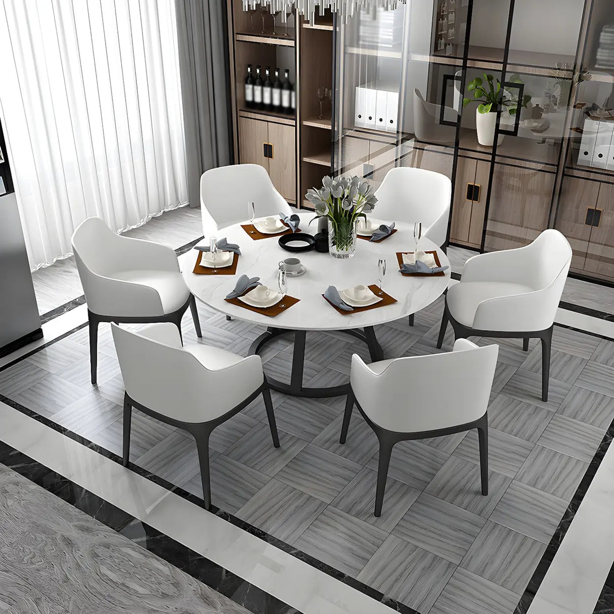 Modern Scratch Resistant Round White Stone Dining Table Image - 2