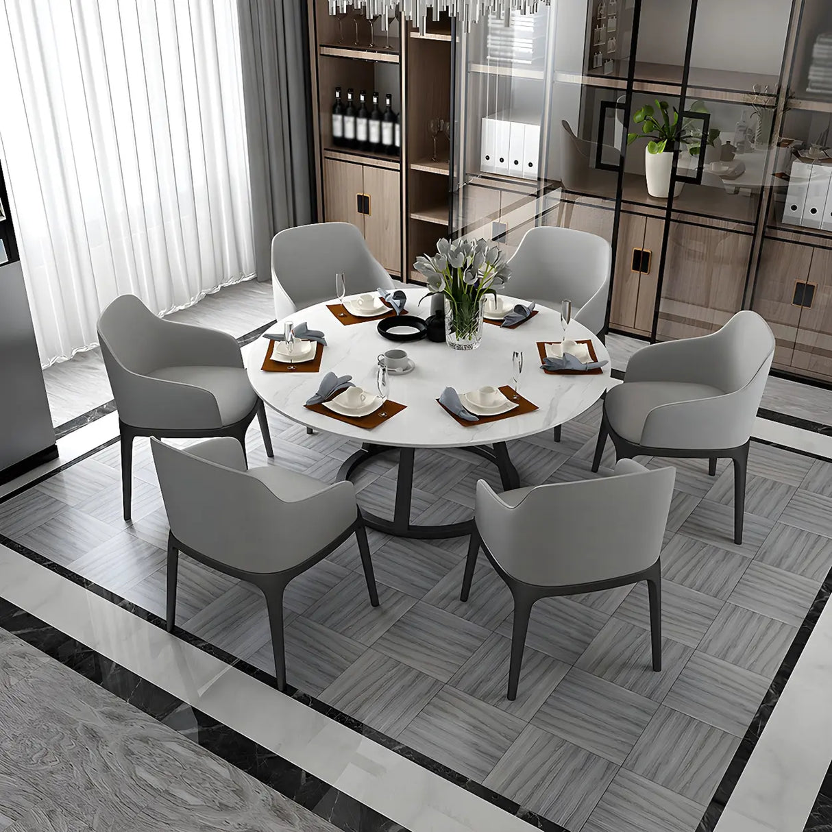 Modern Scratch Resistant Round White Stone Dining Table Image - 3