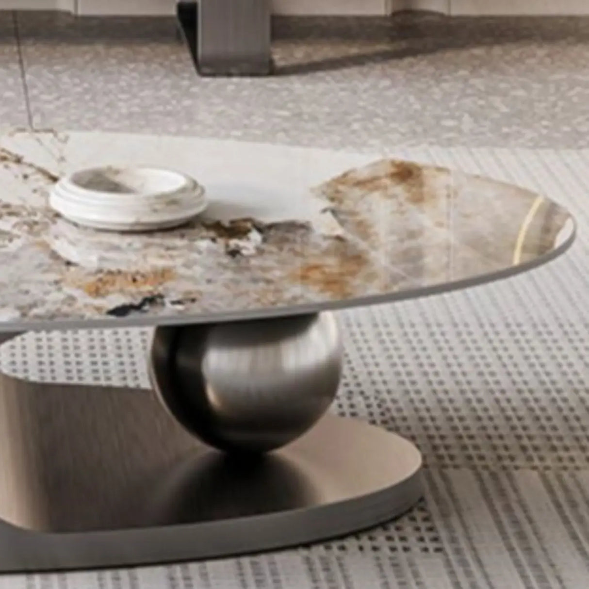 Modern Scratch Resistant Stone Oval Coffee Table Image - 5
