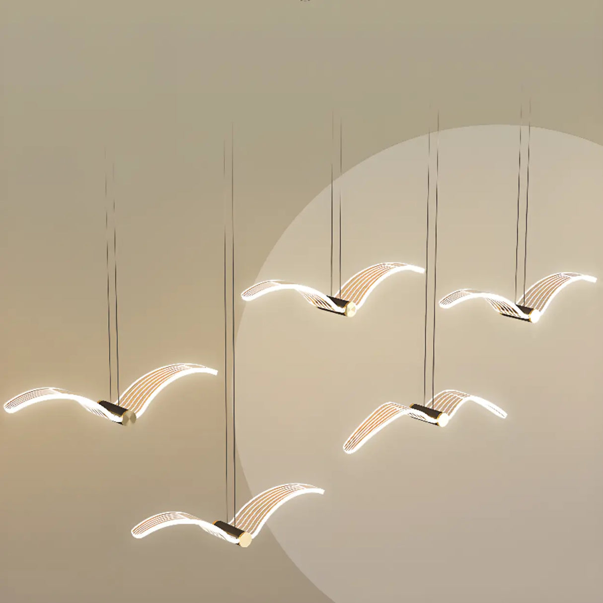 Modern Seagull LED Pendant Light for Lobby, White, Large Image - 11