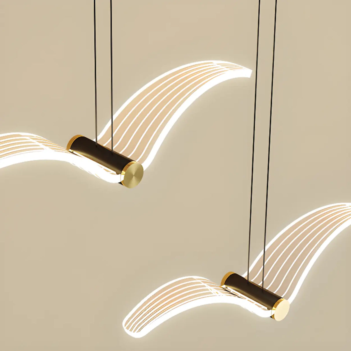 Modern Seagull LED Pendant Light for Lobby, White, Large Image - 13