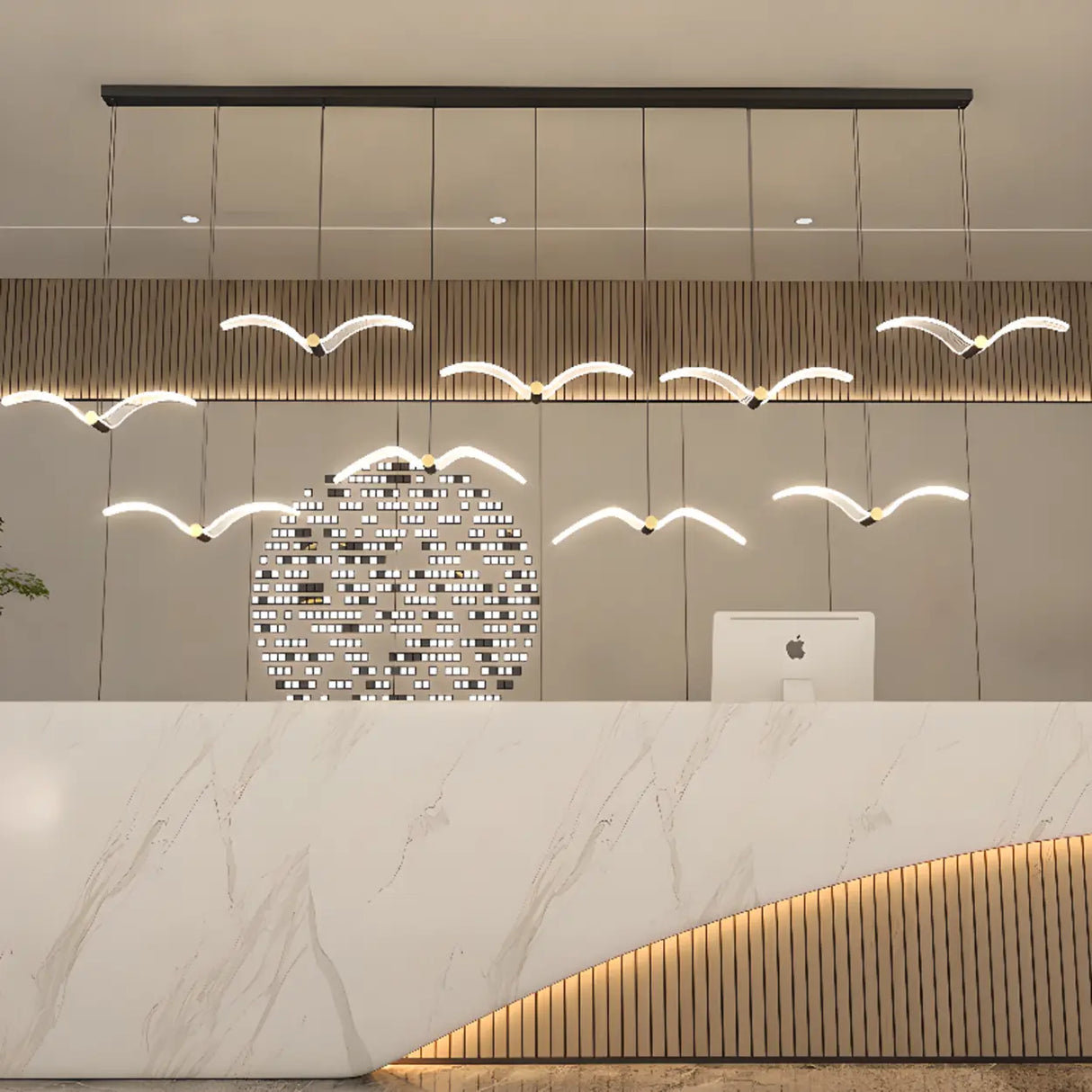 Modern Seagull LED Pendant Light for Lobby, White, Large Image - 2