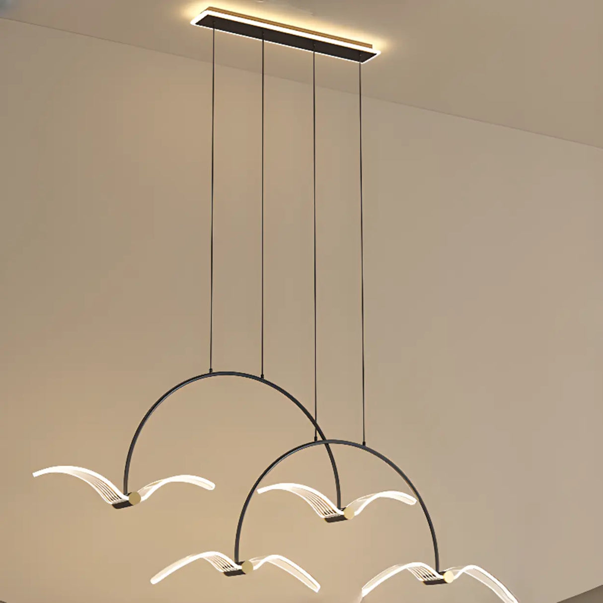 Modern Seagull LED Pendant Light for Lobby, White, Large Image - 4