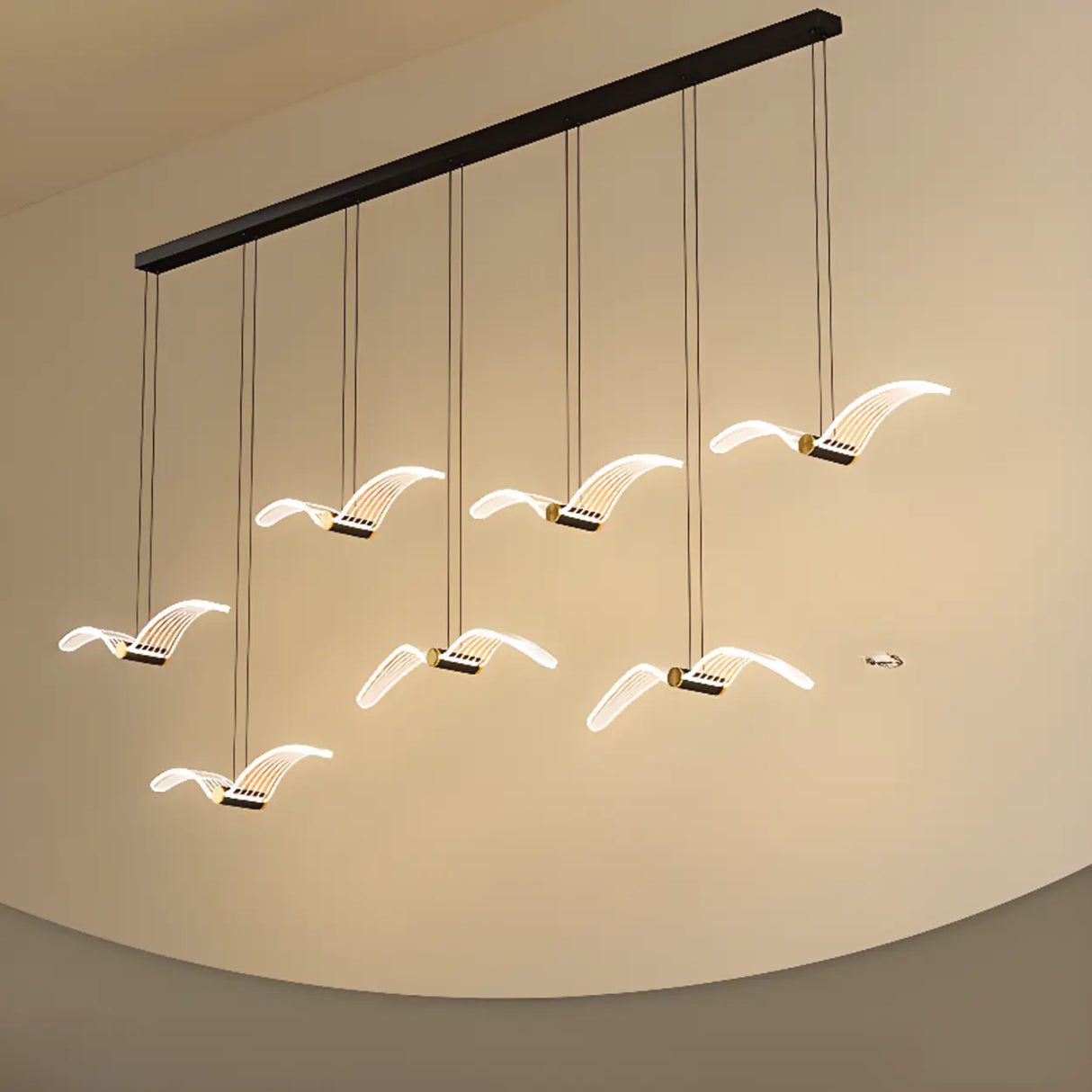 Modern Seagull LED Pendant Light for Lobby, White, Large Image - 6